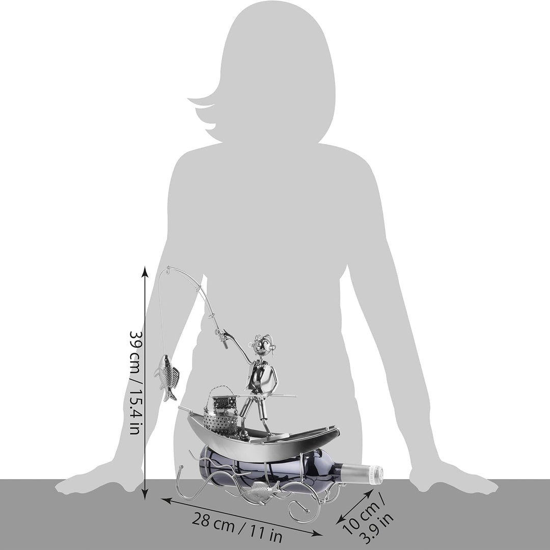BRUBAKER Flaschenhalter Fischer in einem Boot Metall Skulptur Geschenk mit