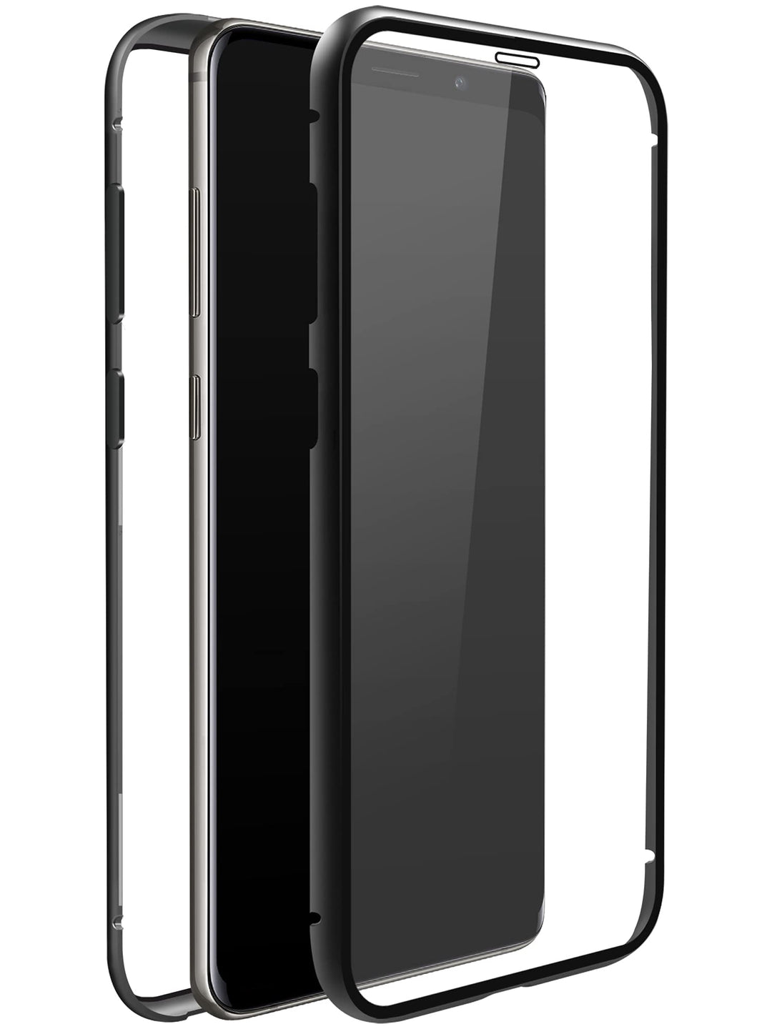 Black Rock - 360 Glass Case Hülle kompatibel mit Samsung Galaxy S9+ I (Transparent mit schwarzem Rah