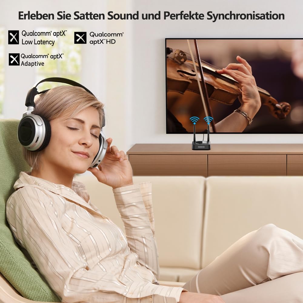 1Mii B06TX+ Bluetooth 5.3 Transmitter für TV mit Display, aptX Adaptive/HD/LL, Dual Link für 2 Kopfh