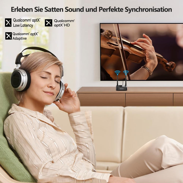 1Mii B06TX+ Bluetooth 5.3 Transmitter für TV mit Display, aptX Adaptive/HD/LL, Dual Link für 2 Kopfh