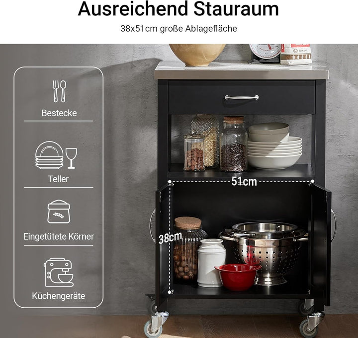 SoBuy FKW22-SCH Küchenwagen mit Edelstahlplatte Servierwagen Rollwagen Getränkewagen fürs Büro BHT c