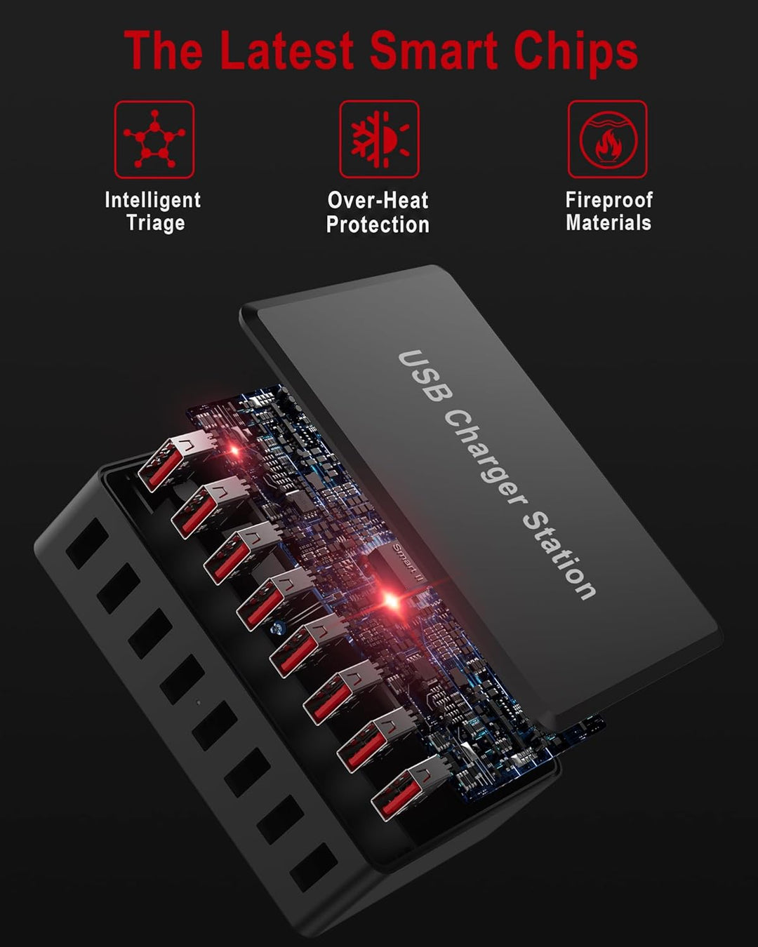Rsydmny USB Ladegerät Mehrfach, 50W 8-Port Multi USB Netzteil, 5V 10A Ladestation für mehrere Geräte