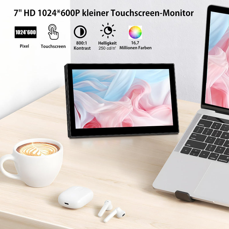 Touchscreen Portable Monitor 7 Zoll Kleiner Tragbarer Monitor Mini Monitor HD 1024 x 600P IPS Bildsc