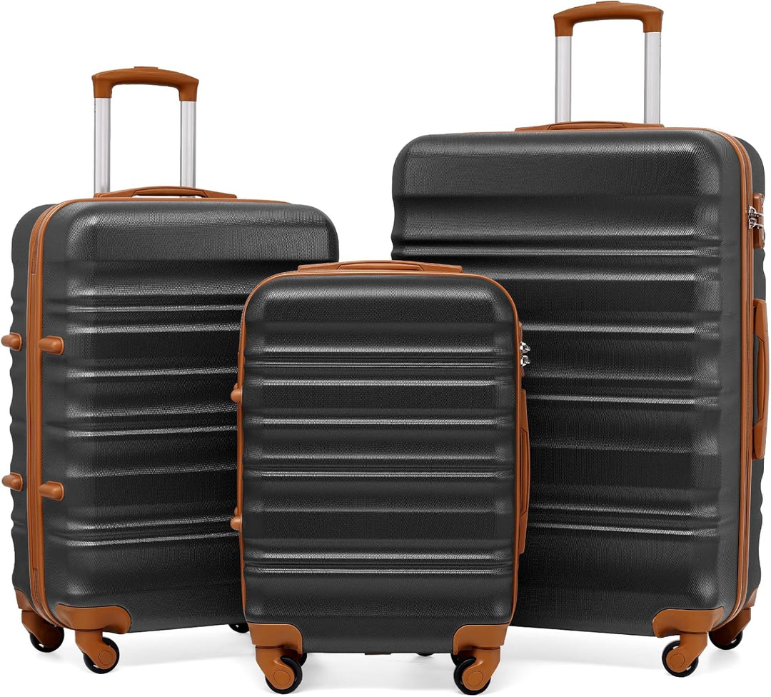 COOLIFE Hartschalen-Koffer Trolley Rollkoffer Reisekoffer mit TSA-Schloss und 4 Rollen (Schwarz/Brau