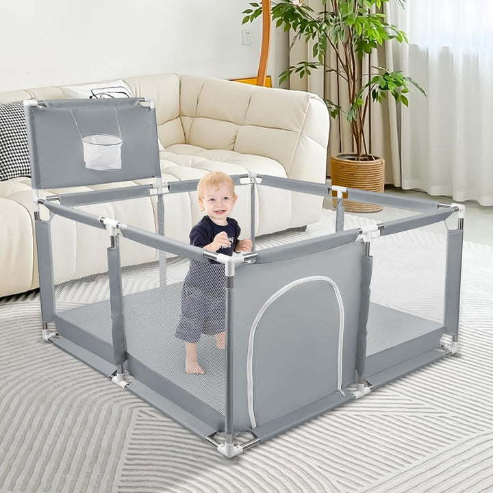 Laufstall Baby,Laufgitter mit atmungsaktivem Netz, sichere Spielecke, Oxford-Gewebe, Playpen, kinder