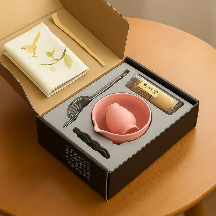 Matcha Set 7-teilig – Premium Tee Set mit Keramik Matcha Schale, Bambus Schneebesen (Chasen), Sieb &