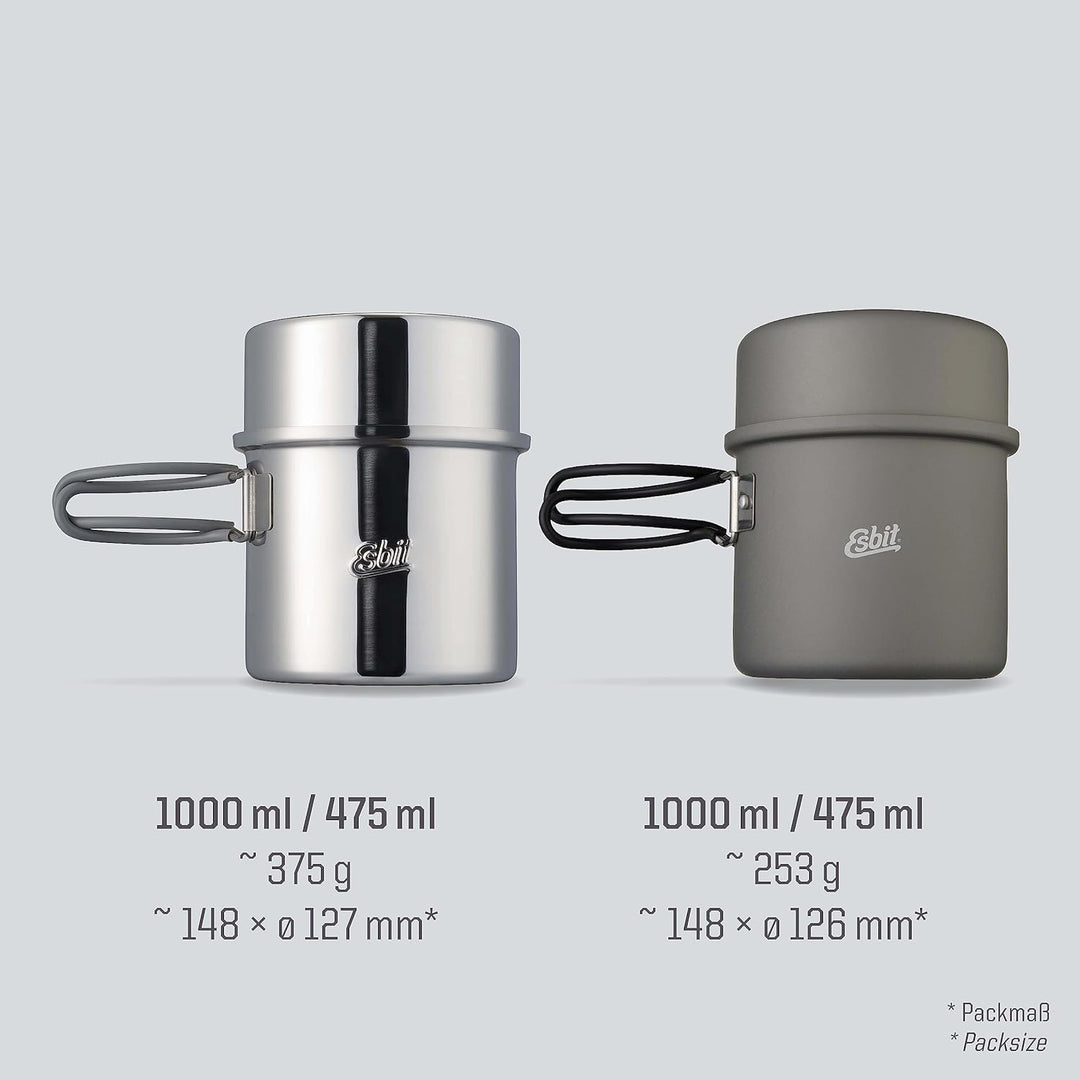Esbit Outdoor und Camping Topf, 1000 ml, zweiter Topf inkl, 475 ml, hochwertiger Edelstahl, hartanod