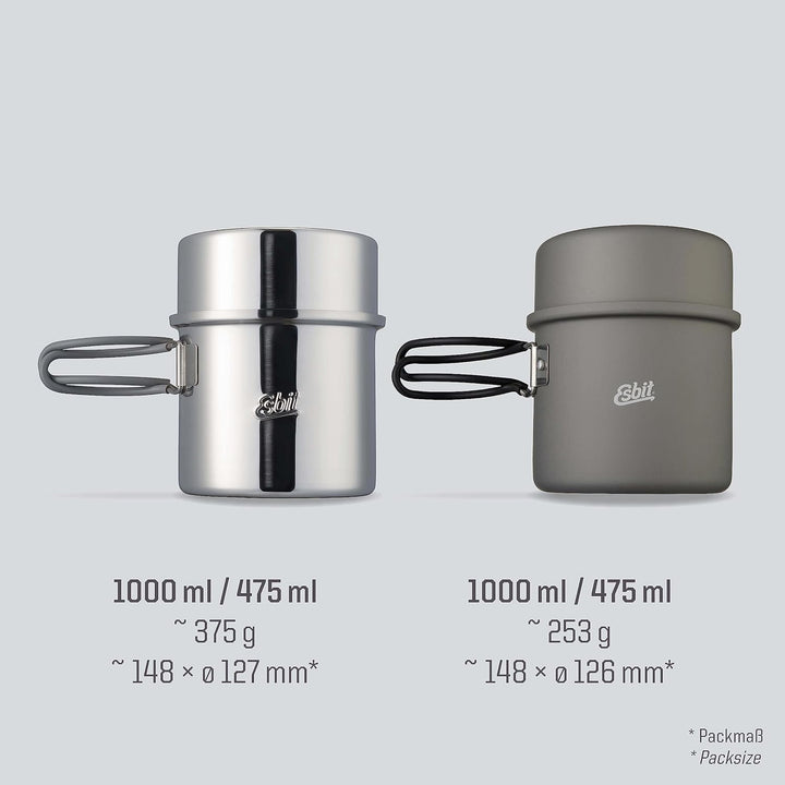 Esbit Outdoor und Camping Topf, 1000 ml, zweiter Topf inkl, 475 ml, hochwertiger Edelstahl, hartanod
