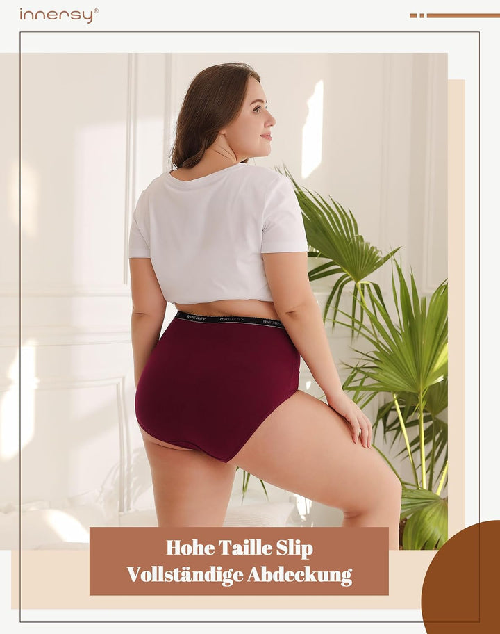 INNERSY Unterhosen Damen Grosse Grössen Schlüpfer Baumwolle High Waist Slip Maxi Unterwäsche 5er Pac