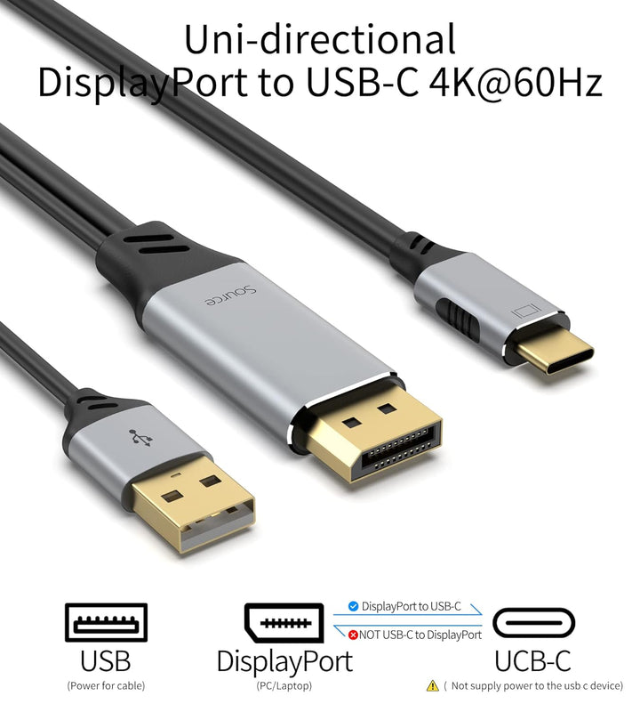 fairikabe DisplayPort auf USB C 4K60Hz, unidirektionale DisplayPort-Quelle auf USBC-Ausgang (Stecker