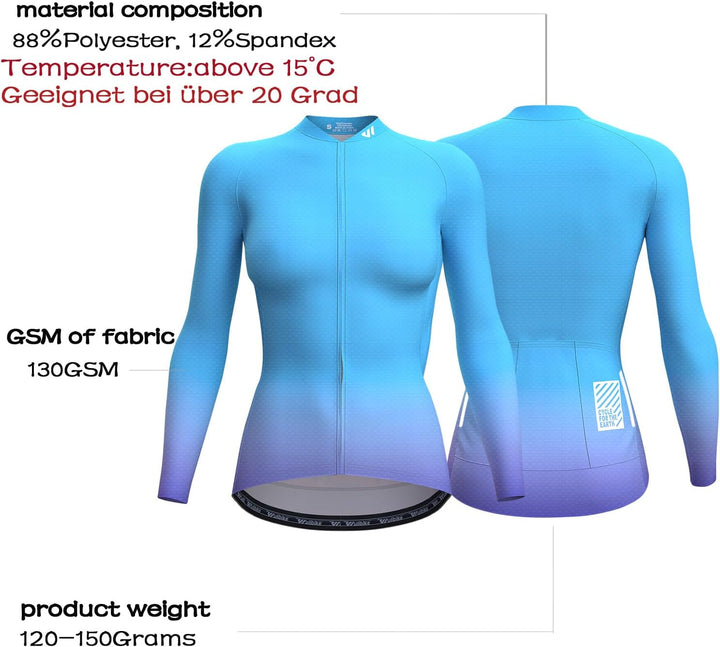 Wulibike Damen Radtrikot,Fahrradtrikot Damen Langarm Atmungsaktiv Rennrad Trikot Damen mit 3 Rückent
