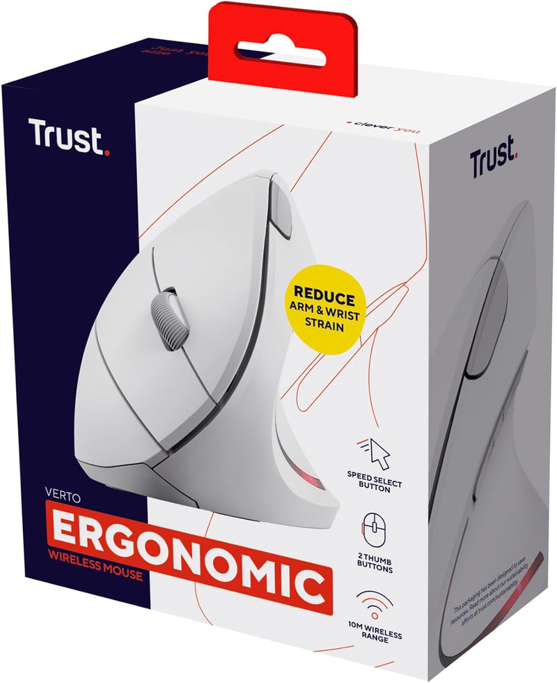 Trust Verto Kabellose Vertikale Maus, Wireless Ergonomische Maus, Vorbeugung Gegen Mausarm/Tennisarm