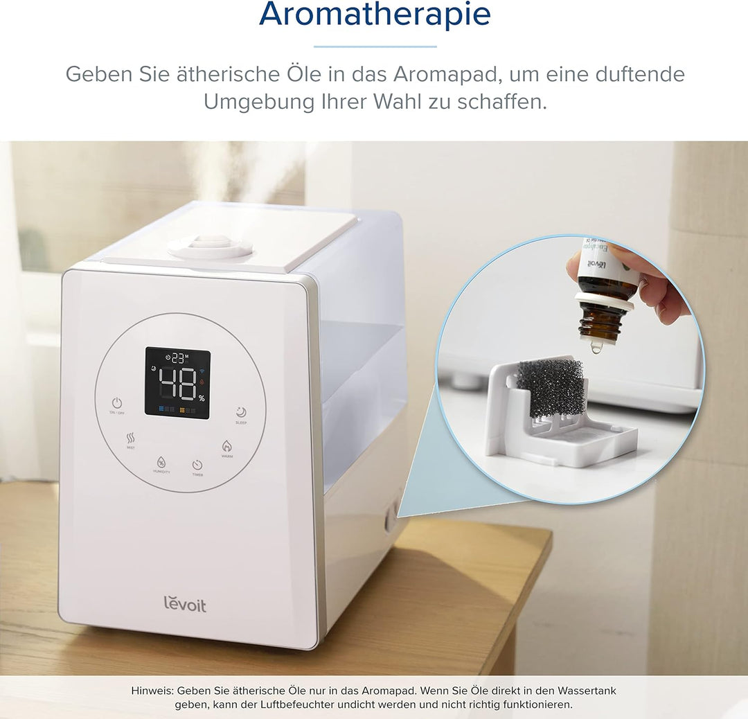 LEVOIT Luftbefeuchter, Smart 6L Top-Fill Warmer/Kalter Nebel mit Alexa/APP Steuerung, Schlafmodus, T