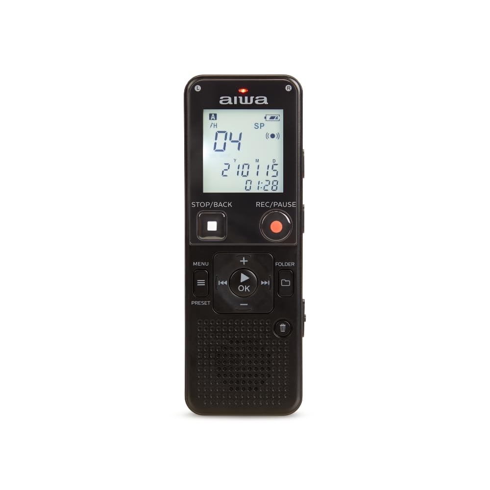 AIWA DVR-A600 Digitales Diktiergerät mit Stereo-Mikrofon und integriertem 16 GB Speicher, Schwarz