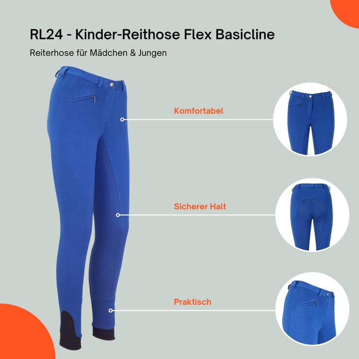 RL24 - Kinder-Reithose Flex Basicline | Vollbesatz-Reitleggings für Mädchen & Jungen | hautfreundlic