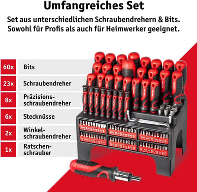 WALTER XXL Schraubendreher- und Bit Set 100-teilig, inkl. Präzisions- Winkelschraubendreher, Stecknü