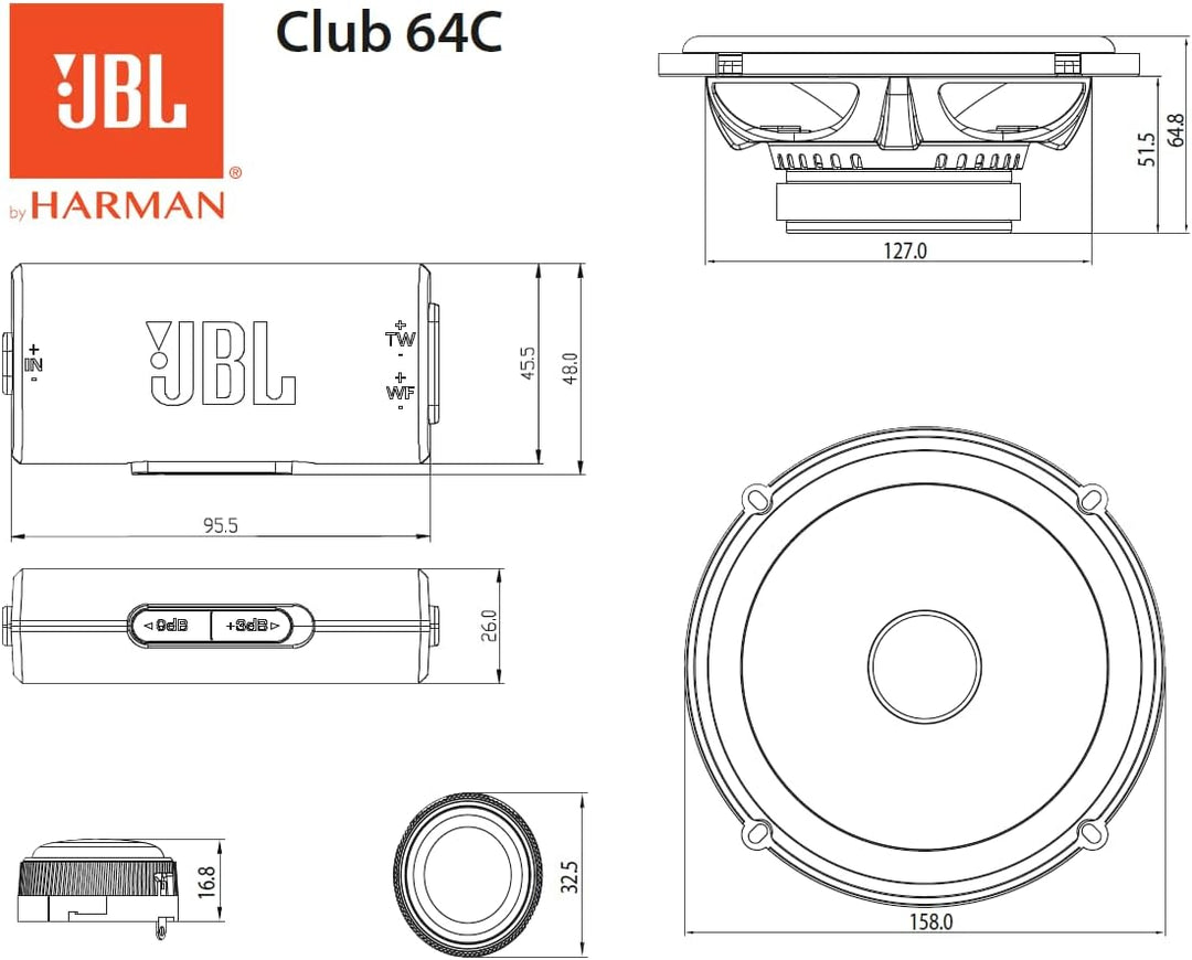 JBL Club Gen3 64C 6.5'' (16cm) Lautsprecher Compo-Satz, Schwarz