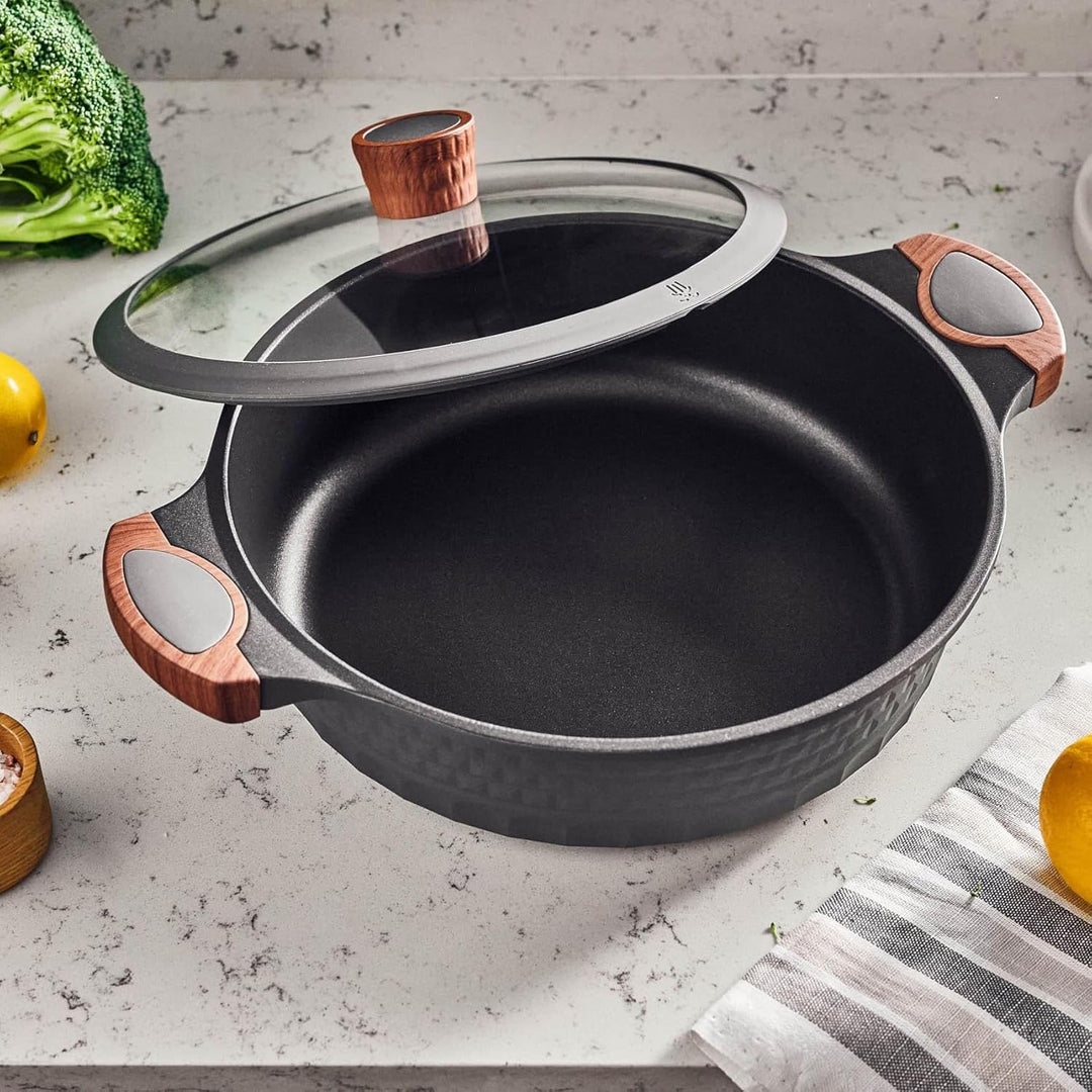 RESTO Kochtopf Schmortopf 4,4L mit Deckel 28cm, H=8cm | Antihaftbeschichtung | im Geschenkkarton | F