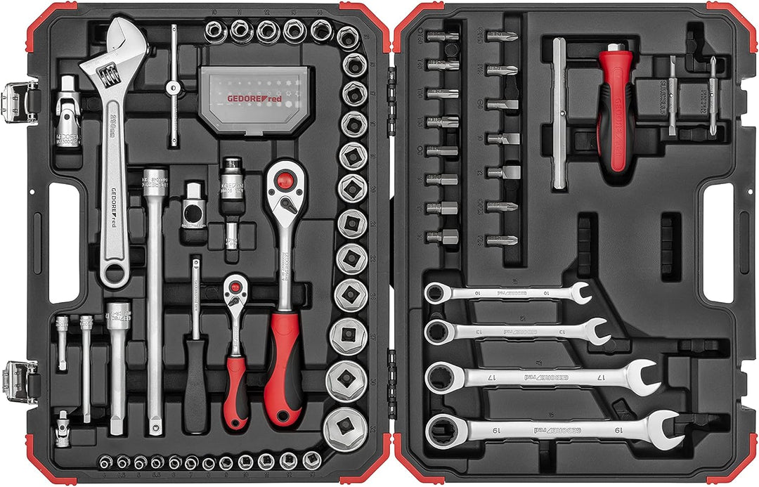 GEDORE red Steckschlüsselsatz, Set 97tlg, 1/2 1/4 Zoll Antrieb, Adapter Werkzeug, Knarre Nüsse Bitha
