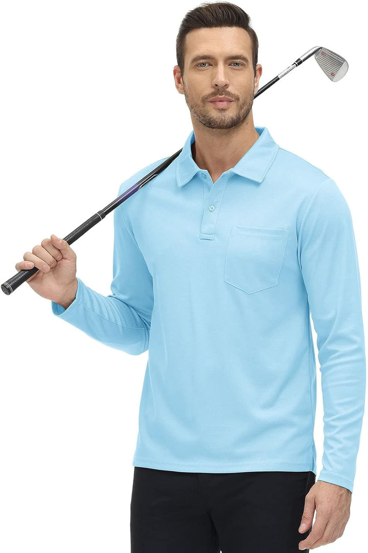 donhobo Poloshirt Herren Langarm Golf Shirts Atmungsaktiv Schnelltrocknend Army Polo T-Shirts Outdoo