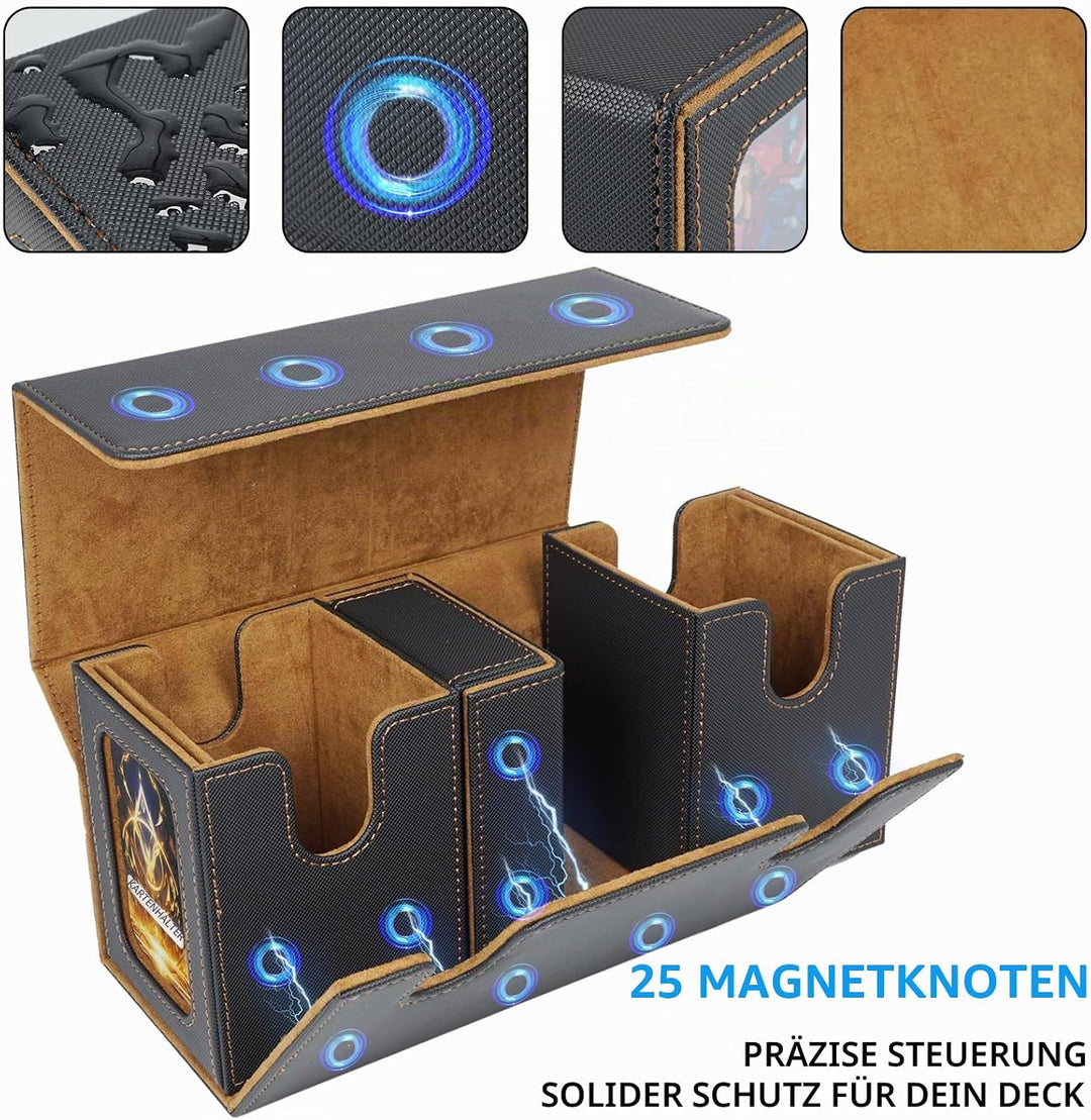 AFIING MTG Commander Kartenbox, 3-in-1 Karten-Aufbewahrungsbox für 200+ doppelt gesleevte Karten, Ma