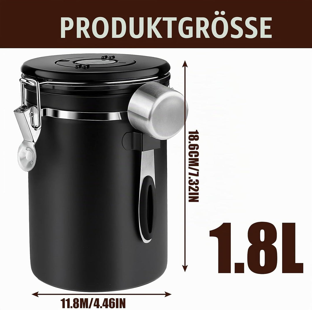 Nizirioo 1,8L Kaffeedose Luftdicht aus Edelstahl Kaffeedosen Kaffeebehälter Aromadicht mit Löffel Ka