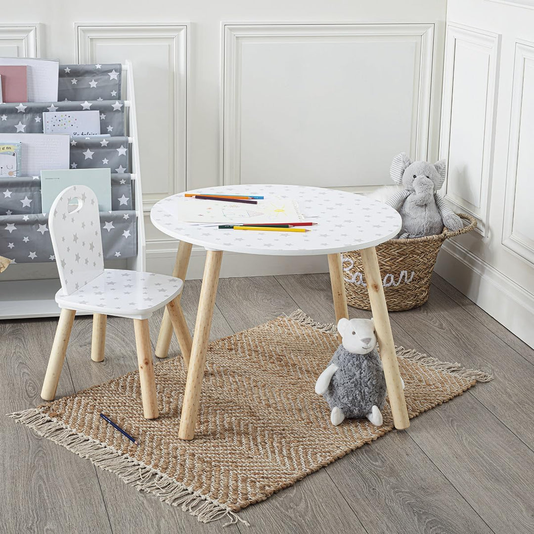 Atmosphera Kids ATM-127152D Kindertisch, weich, Sterne, Weiss, Holz, 60x42.5 cm (Lot de 1)