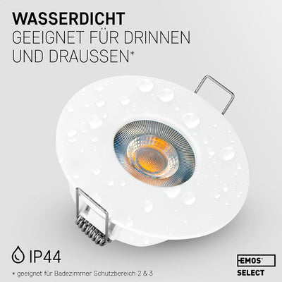 Emos LED Einbaustrahler 230V 5W, 370lm | Einbaustrahler wasserdicht IP44 für Aussen und Innen | LED