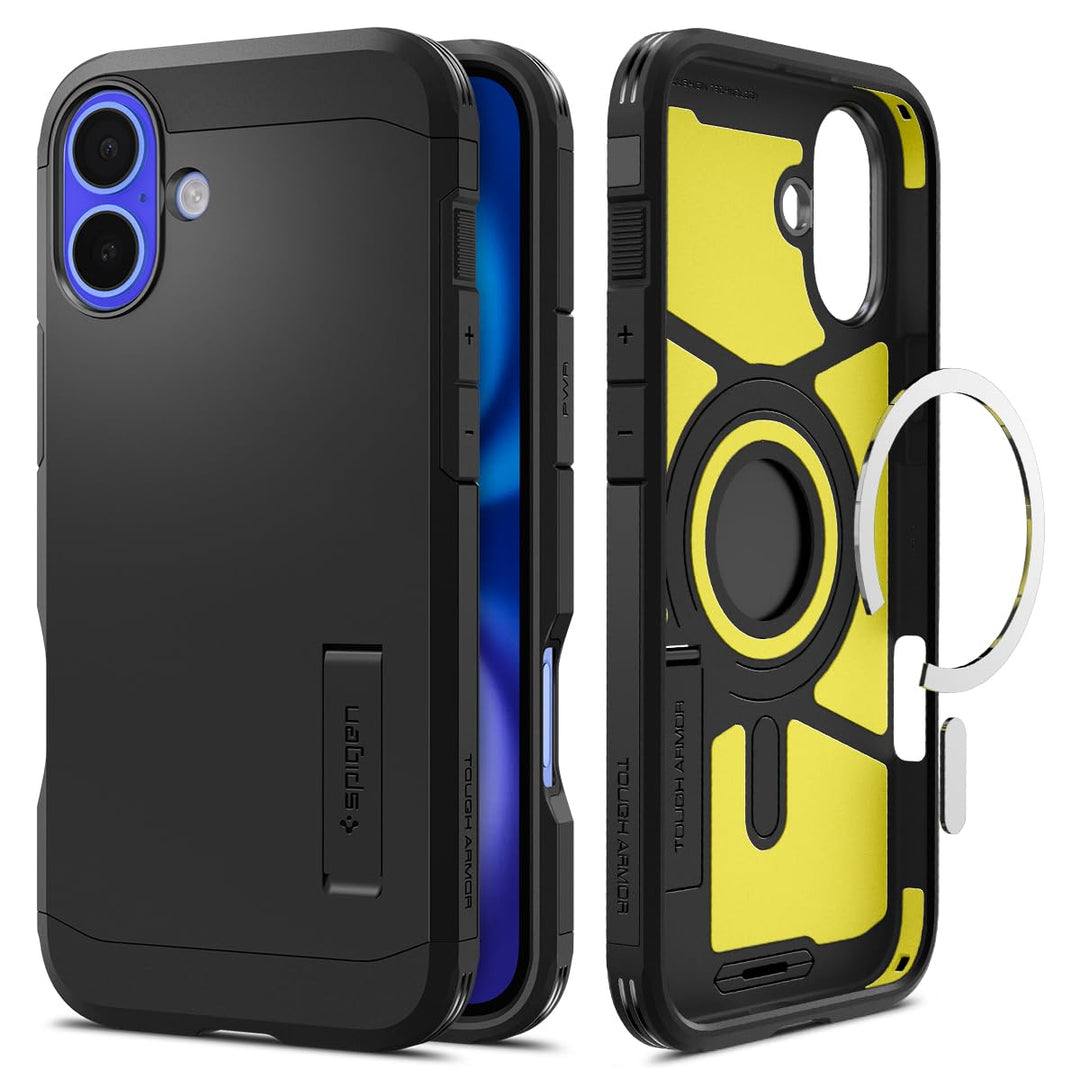 Spigen Tough Armor (AI) MagFit Hülle für iPhone 16, Kompatibel mit MagSafe Zubehör -Schwarz iPhone 1