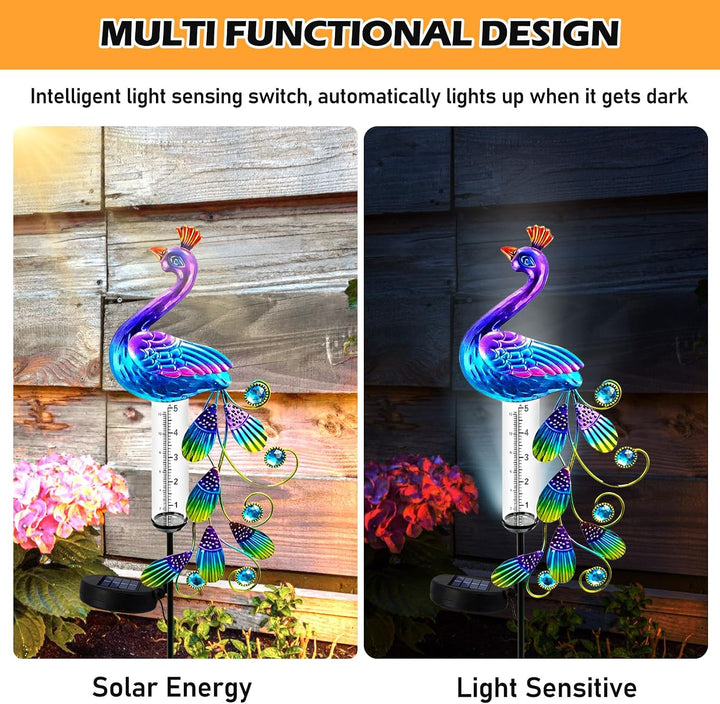 BYZESTY Regenmesser Für Garten Mit LED,H 102CM Regenmesser Frostsicher,Gartendeko Regenmesser,Regenm