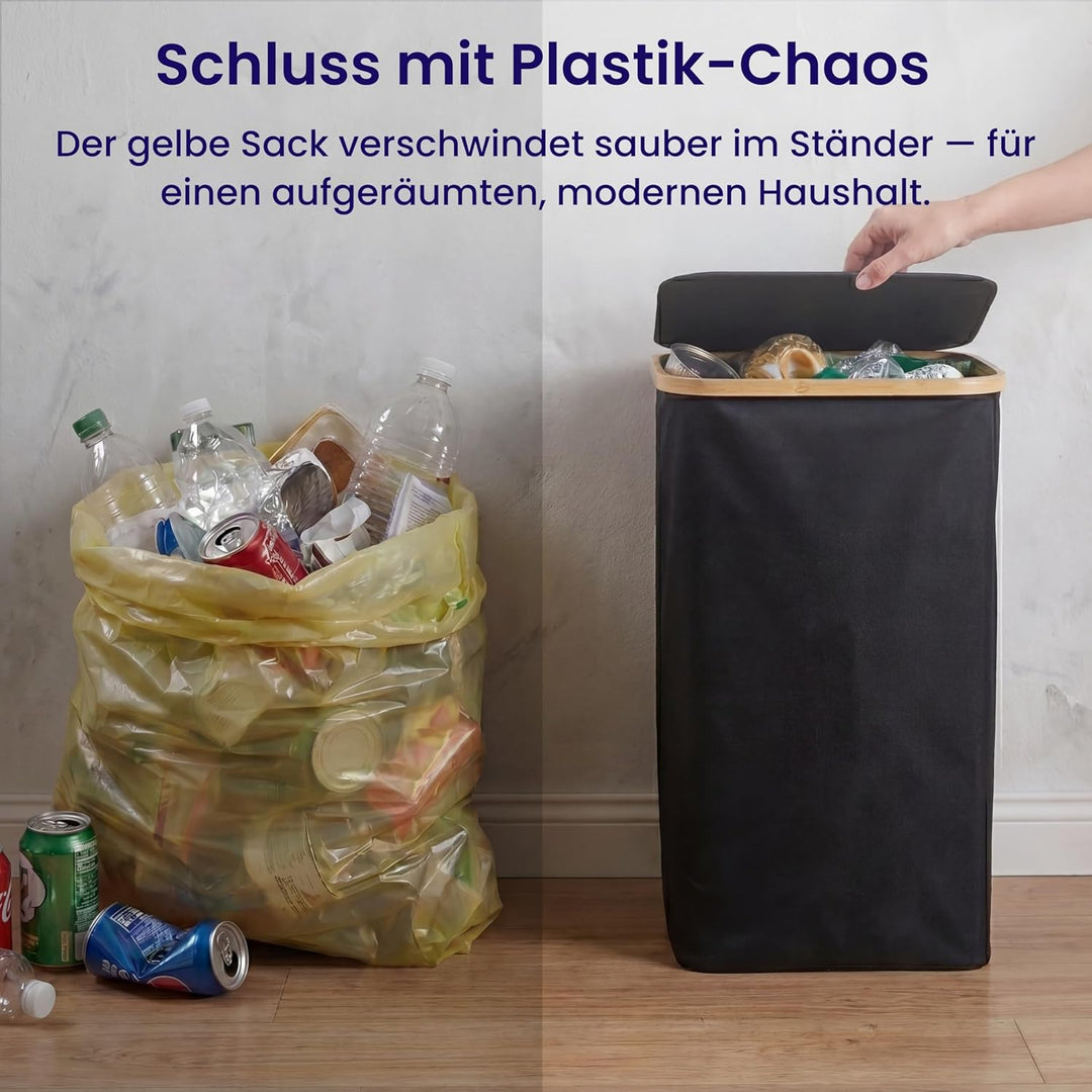 Gelber Sack Ständer 80L schwarz I Waschbare Innentasche I Leichte Entnahme durch Tür auf der Rücksei