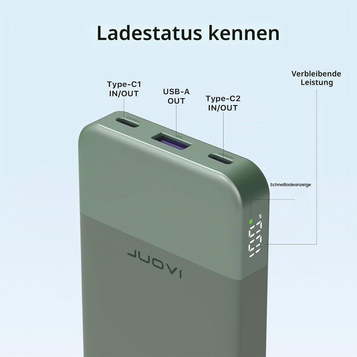 JUOVI Power Bank 10000mAh, 35W Powerbank Schnellaufladung mit 3 Ausgängen und 2 Eingängen, PD3.0 QC