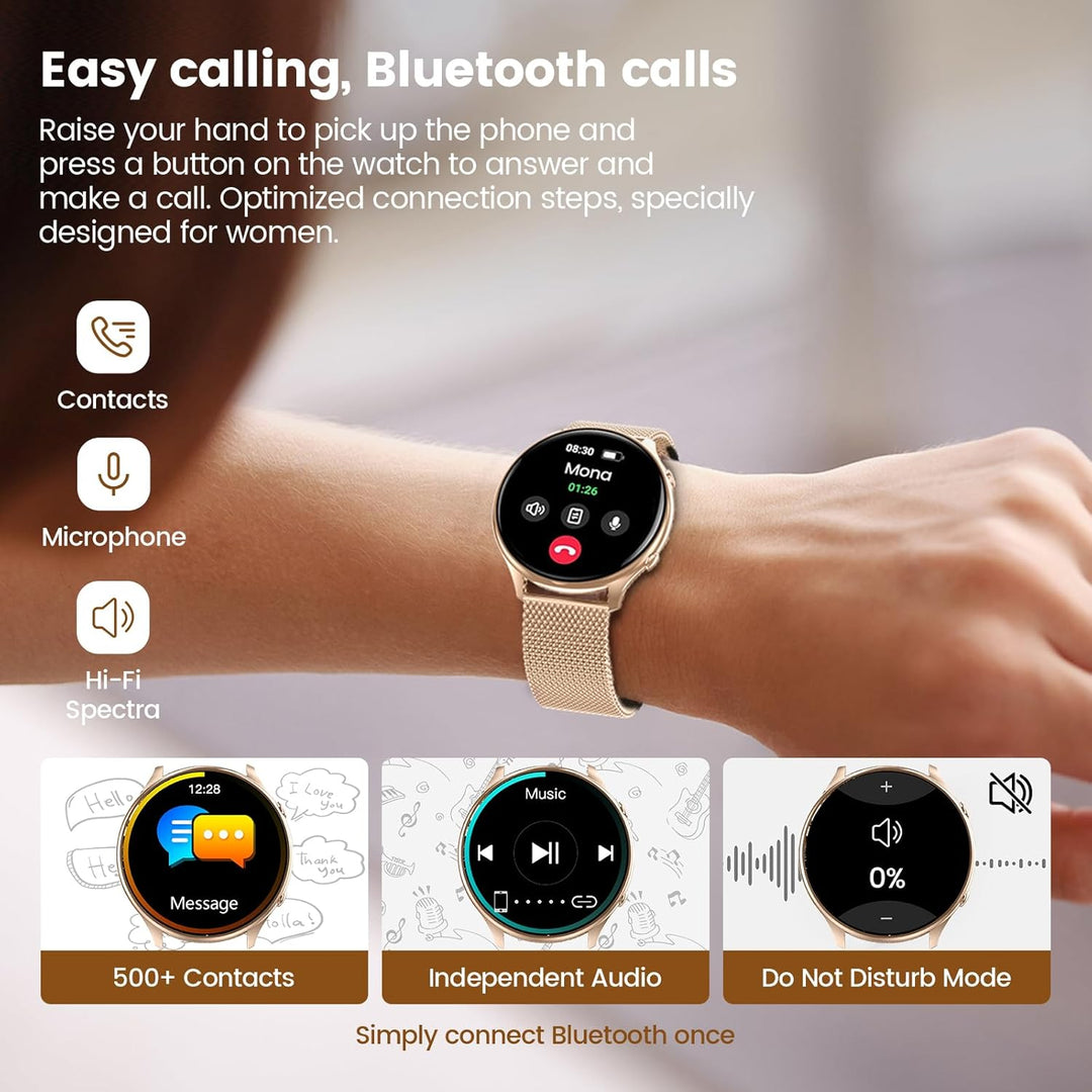 elfofle Smartwatch Damen mit Telefonfunktion, 1,39" TFT HD Touchscreen, IP67 Wasserdicht mit 120 Spo
