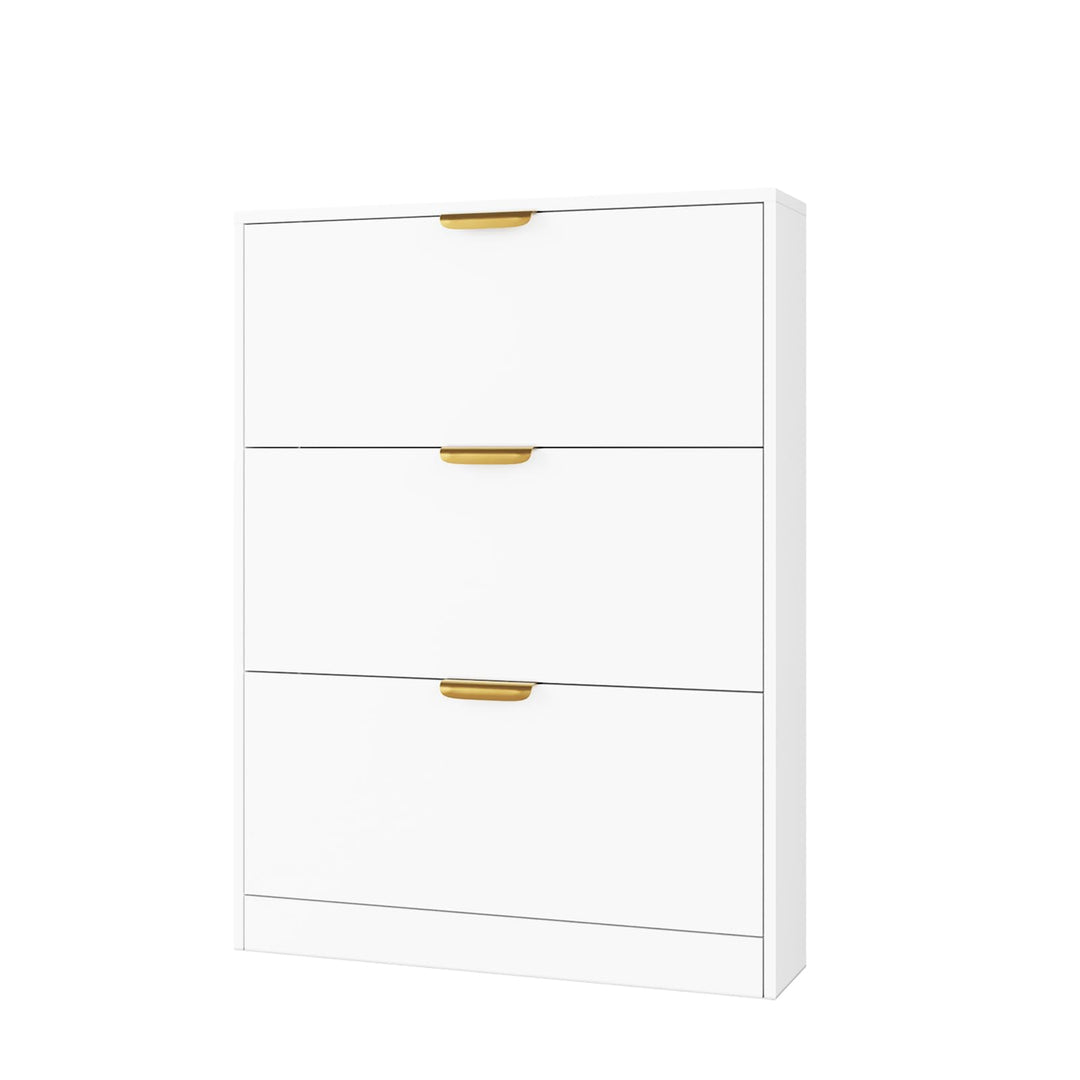 VOWNER Schuhschrank mit 3 Klappen Schmal Schuhkipper Weiss 80x17x108 cm | Platzsparender Schuhregal