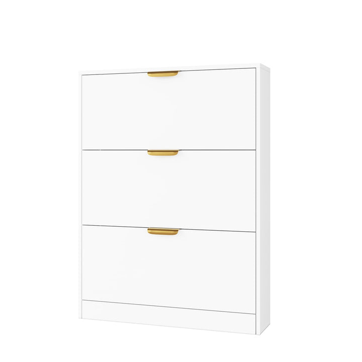 VOWNER Schuhschrank mit 3 Klappen Schmal Schuhkipper Weiss 80x17x108 cm | Platzsparender Schuhregal