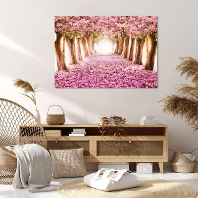 Bilder auf Leinwand 100x70cm Leinwandbild Baum Blumen Kirsche Natur Gross Wanddeko Bild Schlafzimmer