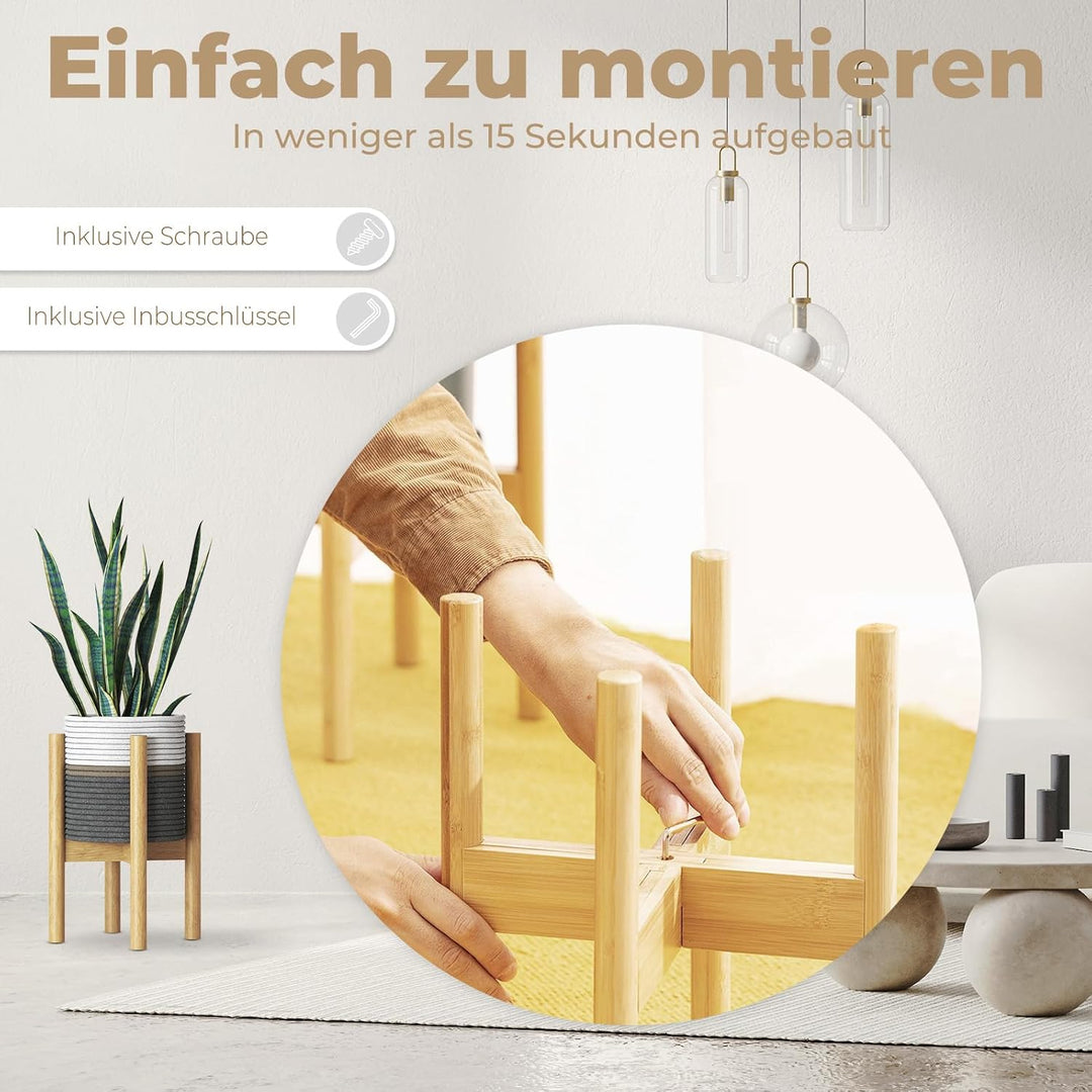 AMARA DECO - Set Textil-Blumentopf + Bambus-Pflanzenständer für Künstliche Pflanzen oder Natürliche