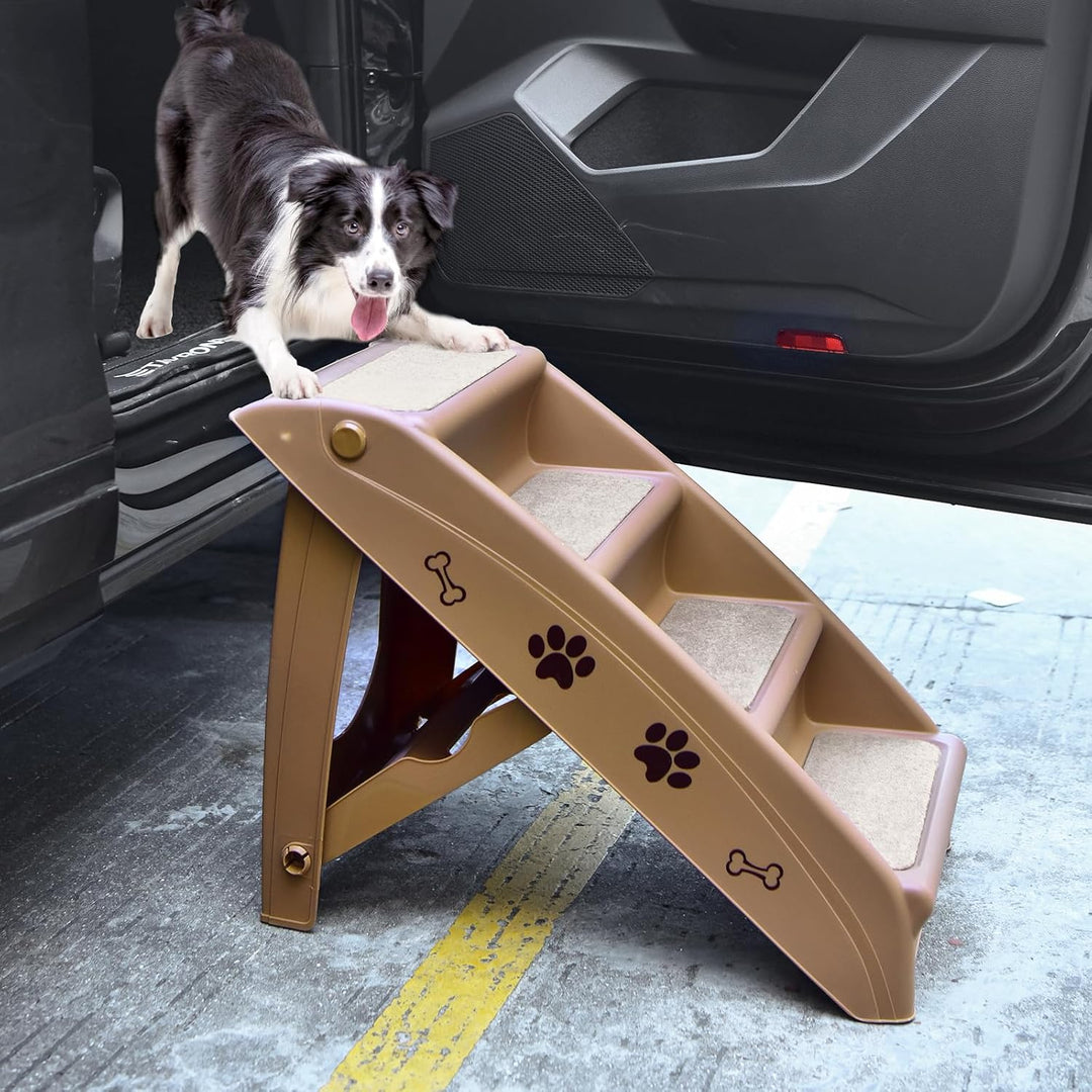 SOARS Haustiertreppe faltbar, 4-stufige Hundetreppe Katzentreppe mit Filz Matte, Tiertreppe für Katz