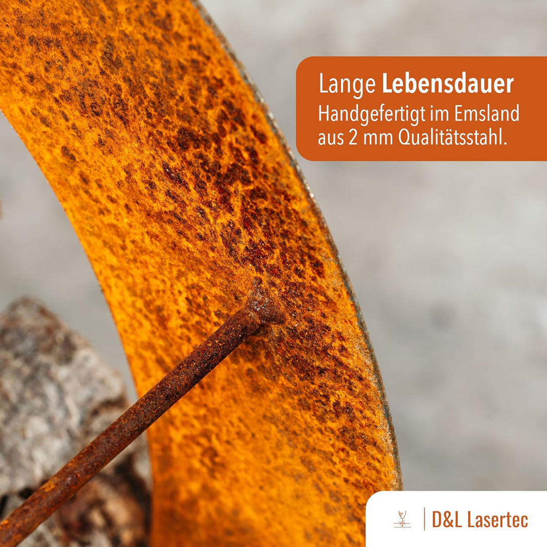 D&L Lasertec Herz aus Metall, Holz Regal, Rost, Edelrost, Holzregal Garten, Terrasse - Deko M