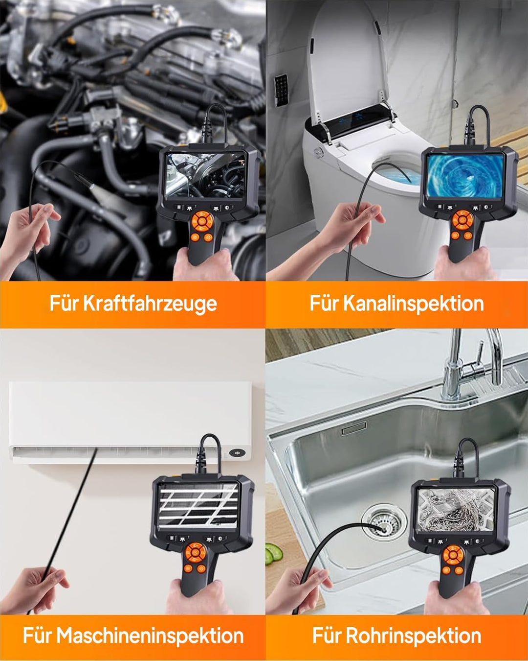 Endoskopkamera mit Licht, AOPICK 8mm IP67 wasserdichte Endoskop, 4.3" IPS Bildschirm Inspektionskame