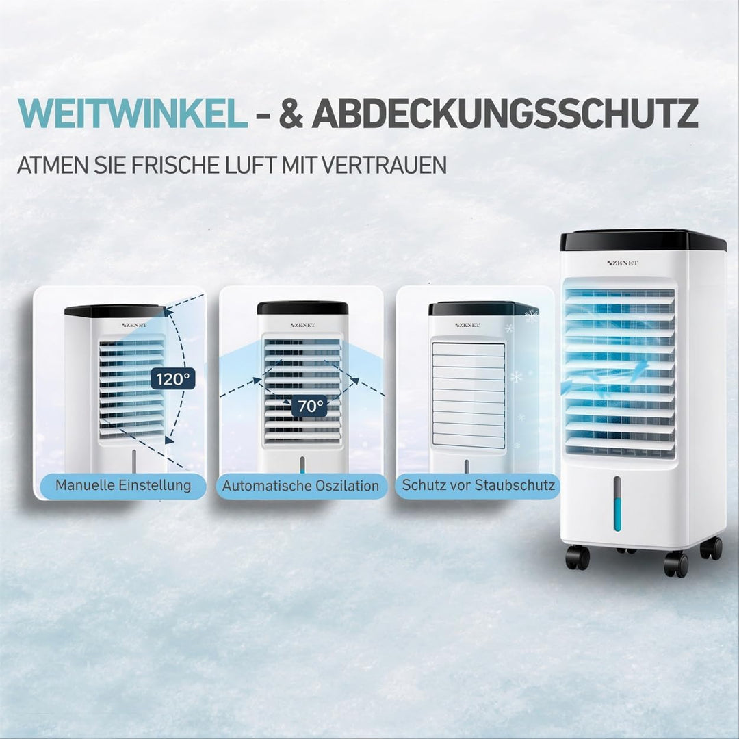Zenet ZET-483 Mobile Klimaanlage ohne Abluftschlauch 4-in-1 mit Fernbedienung, Luftkühler, Ventilato