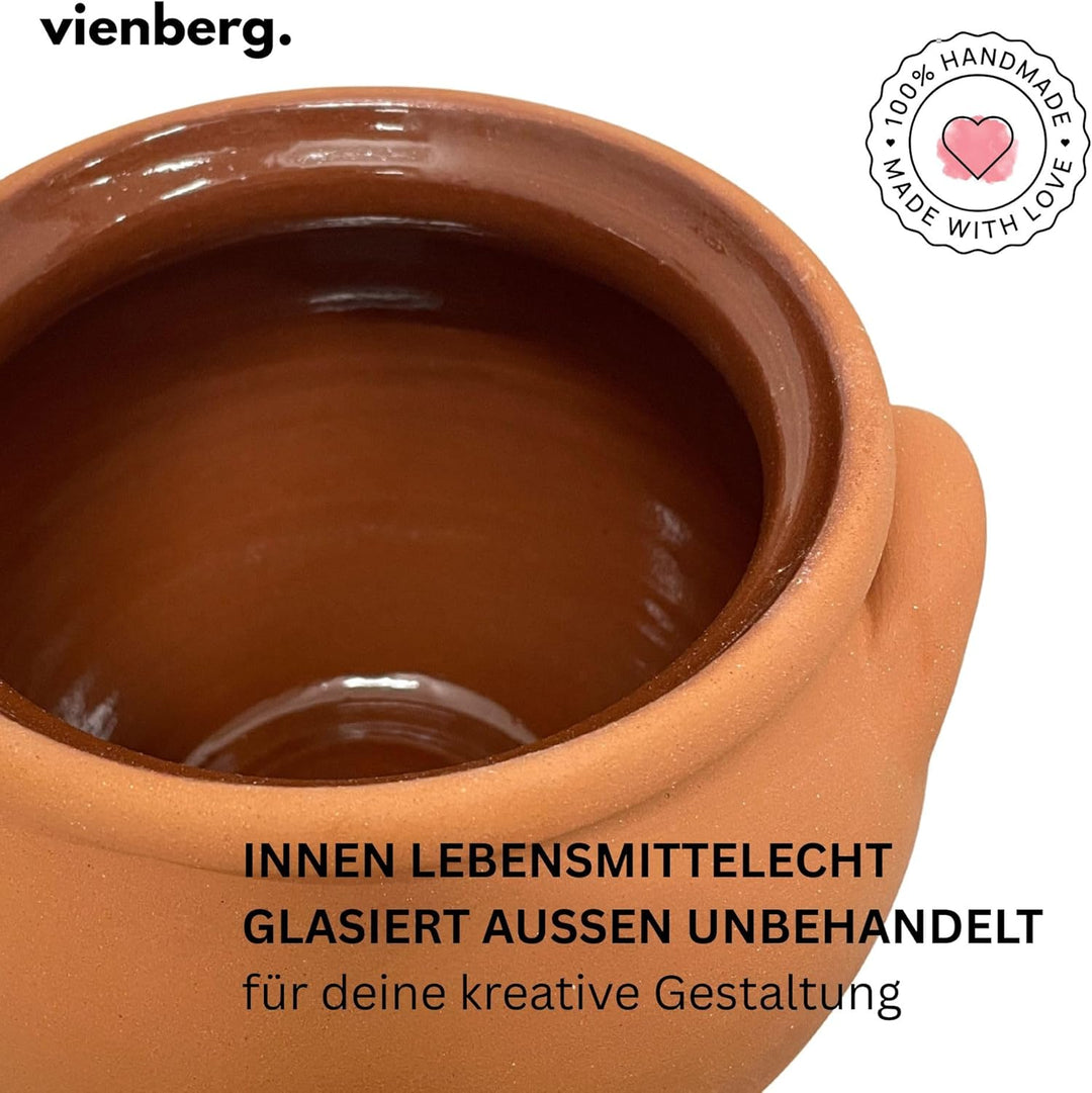 Vienberg Handgefertigter Tontopf – Ø 23 cm, innen glasiert, aussen unbehandelt – Ideal zum Kochen &