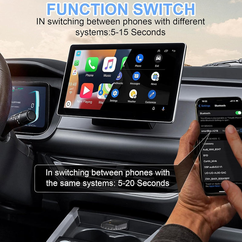 Wireless Android Auto und Carplay Wireless Adapter, Wireless 2 in 1 Stick wandelt verdrahtete Androi