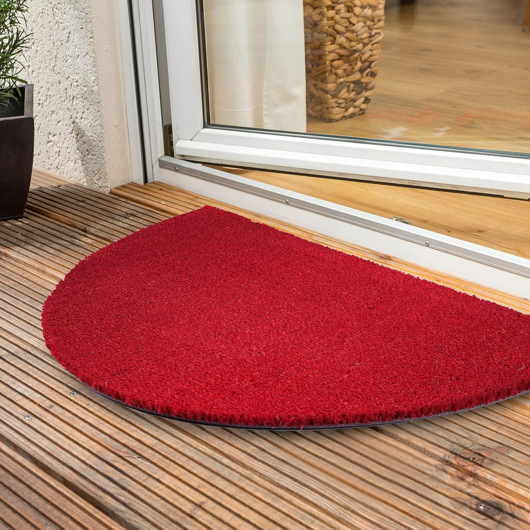 Carpido rutschfeste Kokosmatte - 60 x 90 cm Halbrund Rot - Nachhaltige Naturfaser für den überdachte