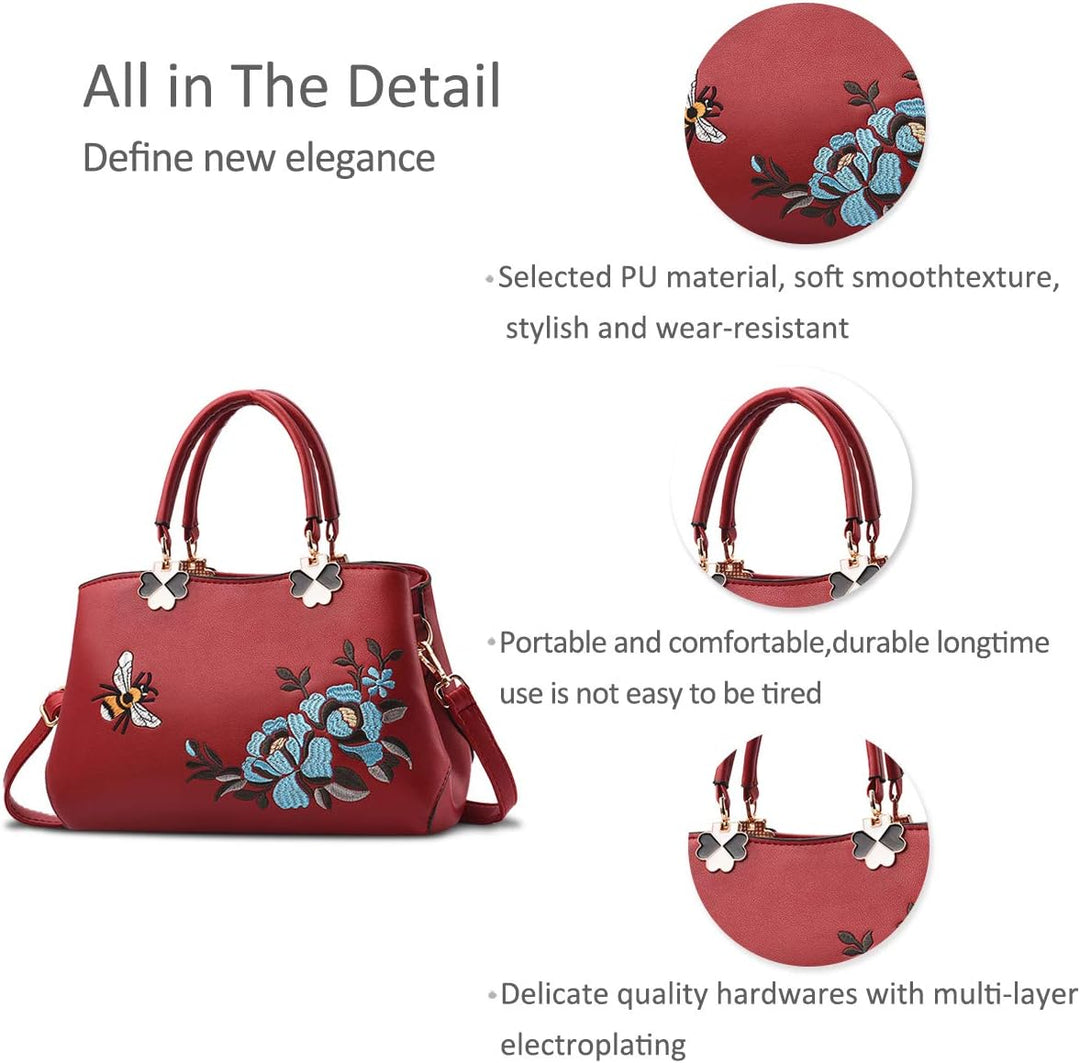 NICOLE&DORIS Handtaschen Damen Mode Schultertasche Geldbörse Retro Umhängetasche Frau Tote Stickerei