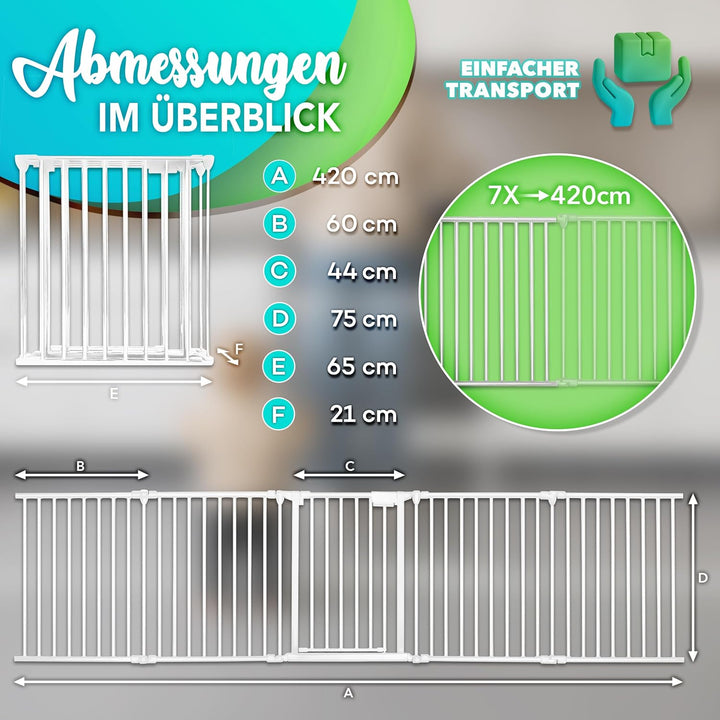 KIDUKU® Kaminschutzgitter mit Tür Metall 420 cm | Absperrgitter Ofenschutzgitter faltbar | Konfigura