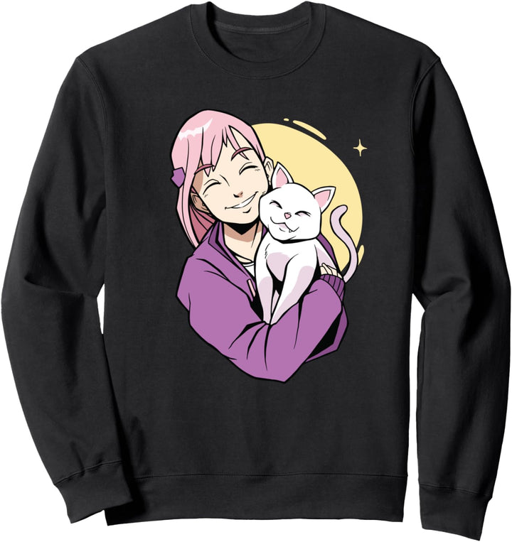 Anime Mädchen Mit Weisser Katze Frau Katzen Kätzchen Sweatshirt