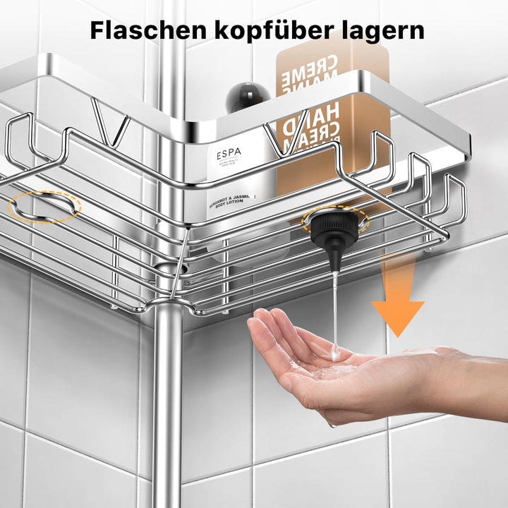 Kegii Duschablage, Teleskop Duschregal ohne Bohren, Eckregal Teleskopregal Badezimmer Organizer Edel