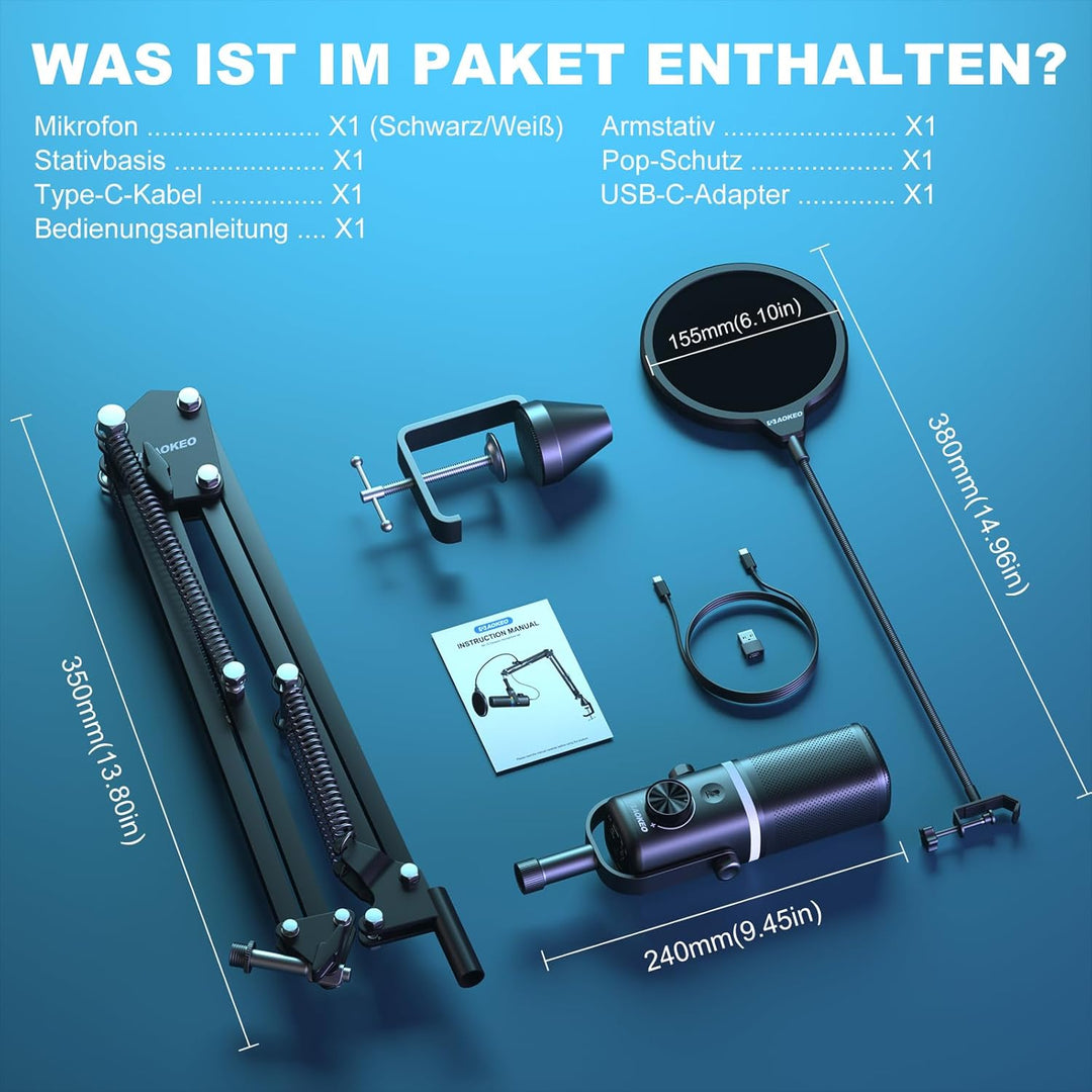 aokeo Mikrofon PC mit Mikrofonarm,AK-10 USB/XLR Dynamisches Gaming Mikrofon für Podcast,Streaming mi