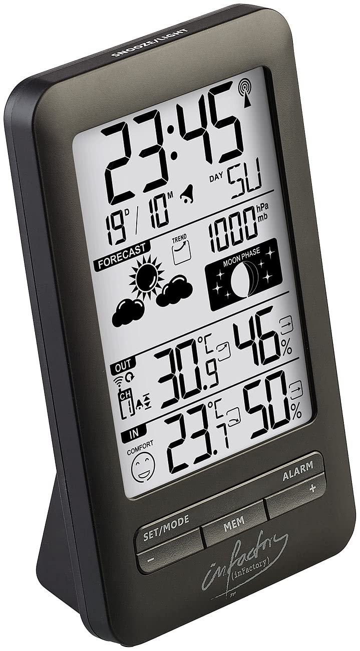 infactory Digitale Wetterstation: Funk-Wetterstation mit Aussensensor, Prognose, Luftdruck und Mondp